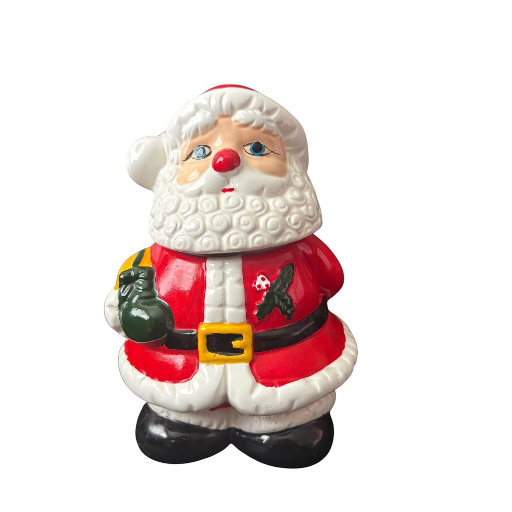 Vintage Santa Cookie Jar Action Taiwan Christmas Ceramic 9" Holiday Decor